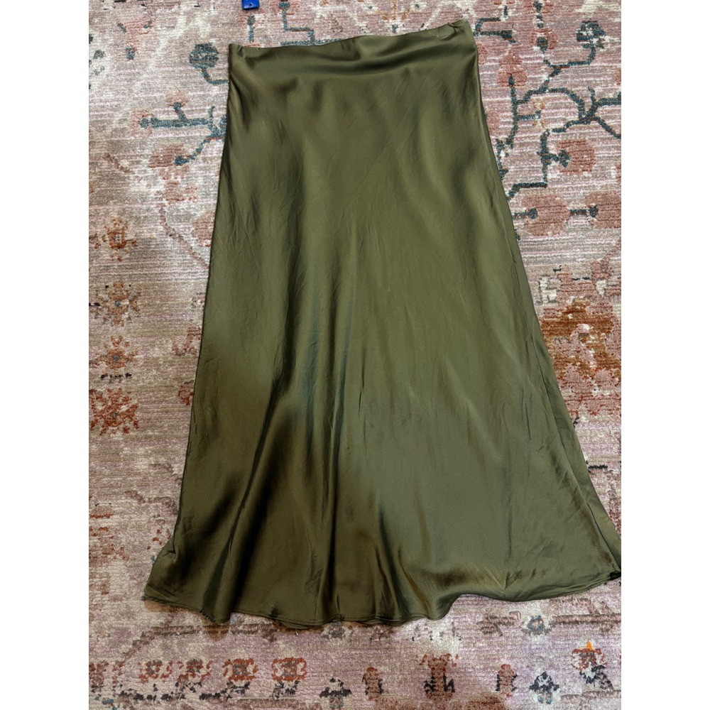 Quince 100% Washable Silk Skirt Olive Green Midi Skirt Womens